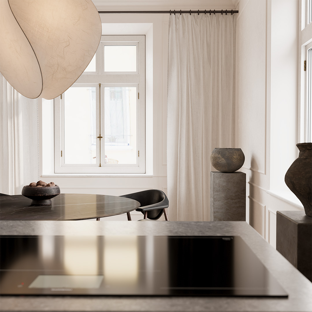 Relazione tra cucina, sala da pranzo e luce naturale