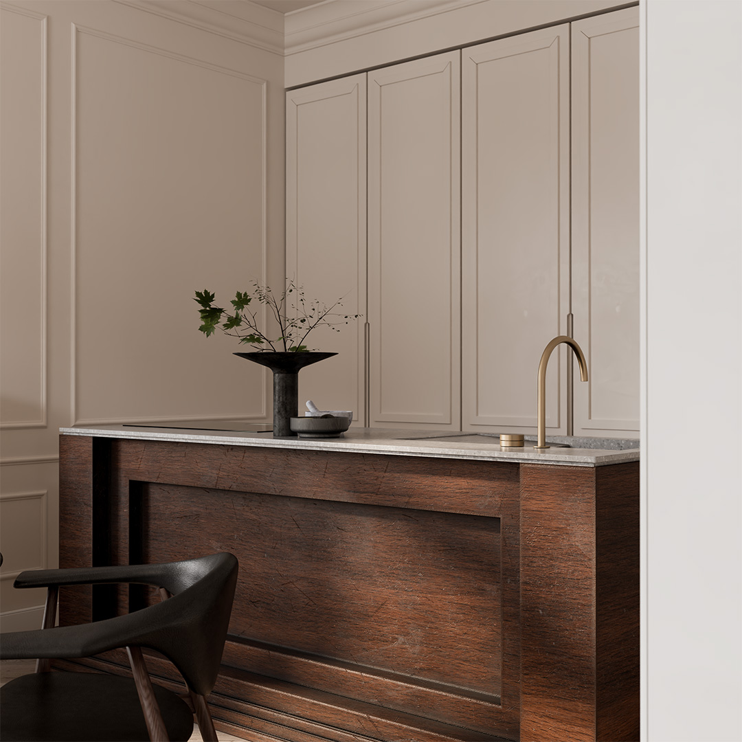 Isola cucina e boiserie contemporanea